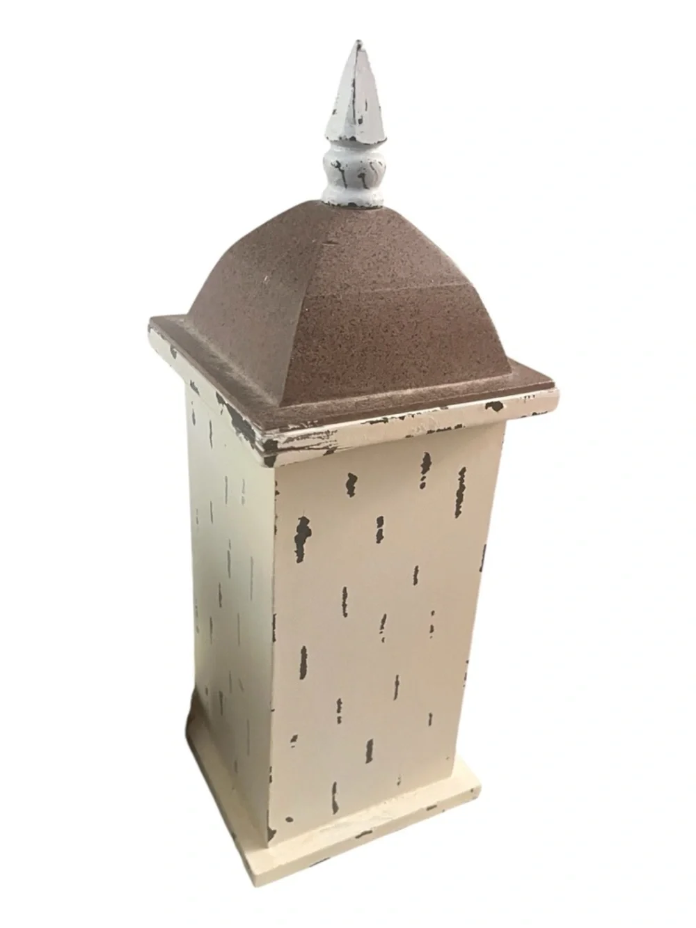 Decorative White and Brown Hollow Floral Birdhouse with Yellow and Blue Accents